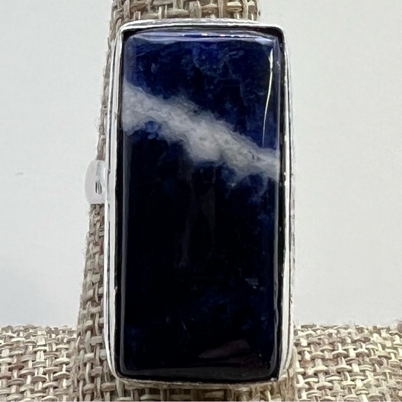 New Blue Sodalite Stone Silver Overlay Ring Size 6.75 - Picture 8 of 8